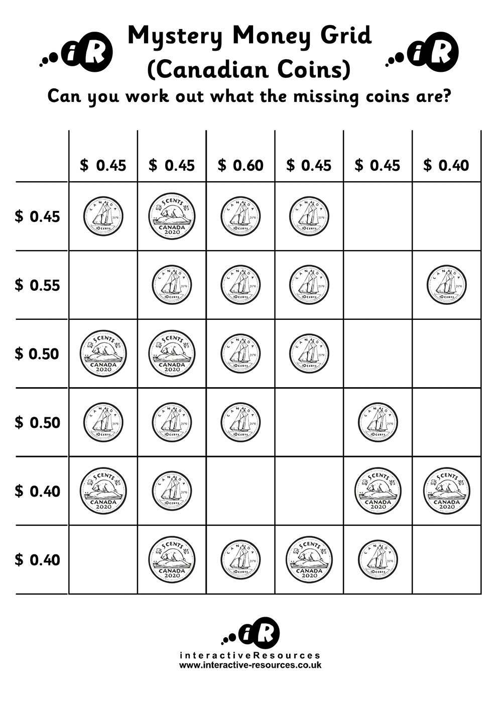 Canadian Money Worksheet