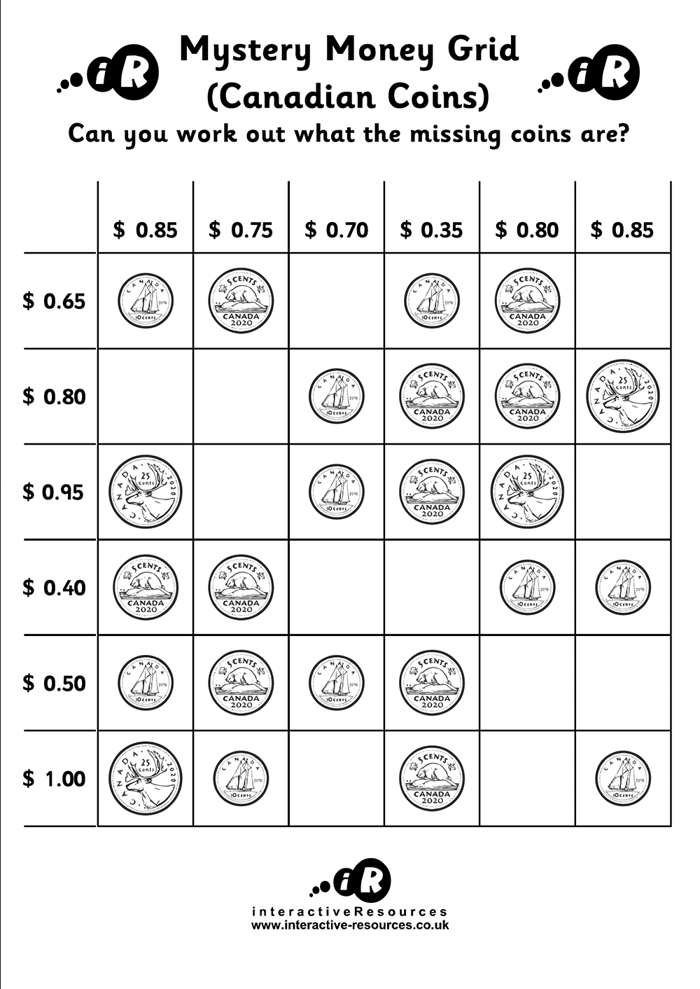 Canadian Money Worksheet