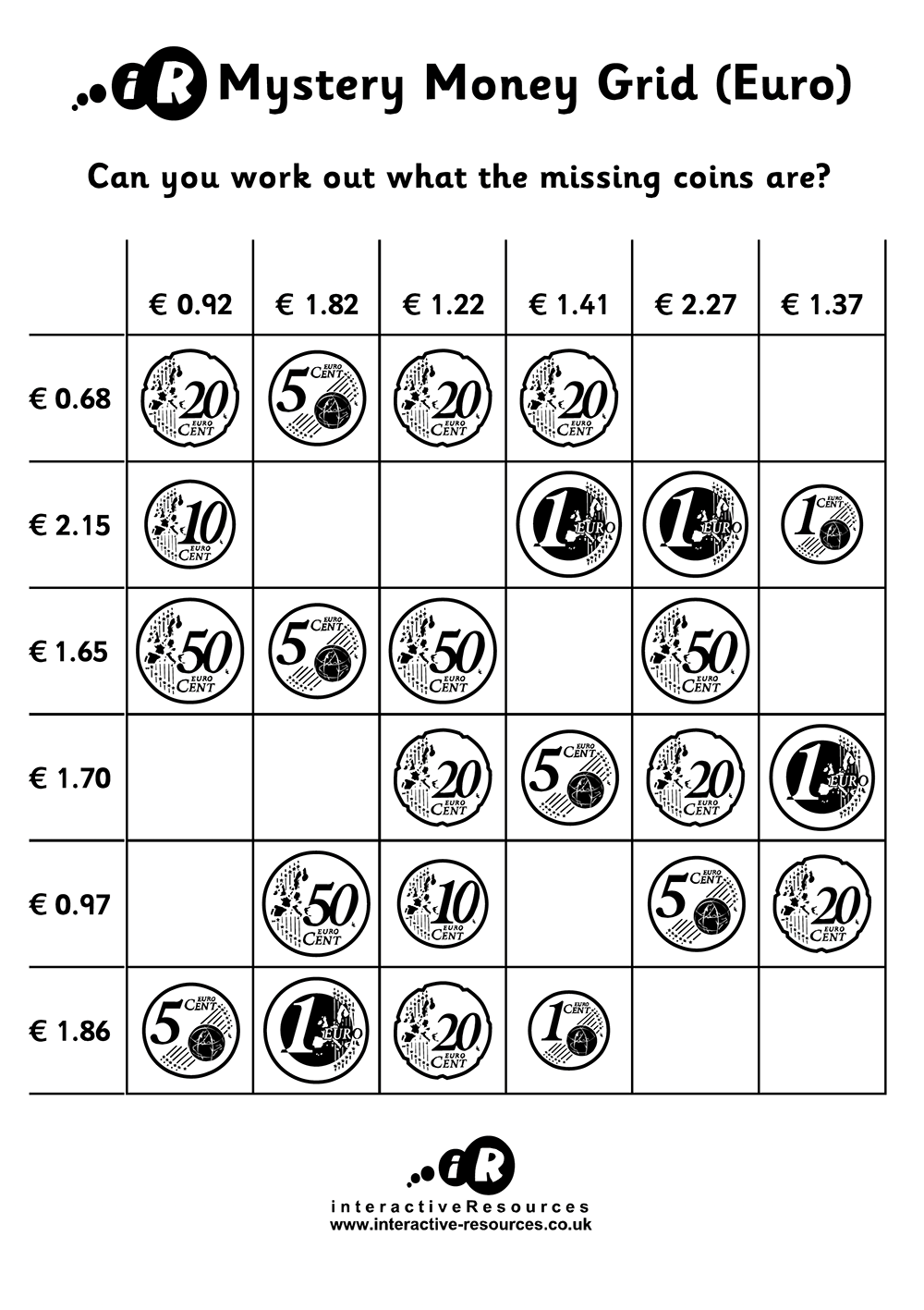 Euro Money Worksheets